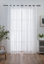 CORTINA DE LINO CON EFECTO DE VISILLO CON ESTAMPADO DE RAYAS HORIZONTALES A DOBLE CARA 140X260CM - Viste Tu Hogar