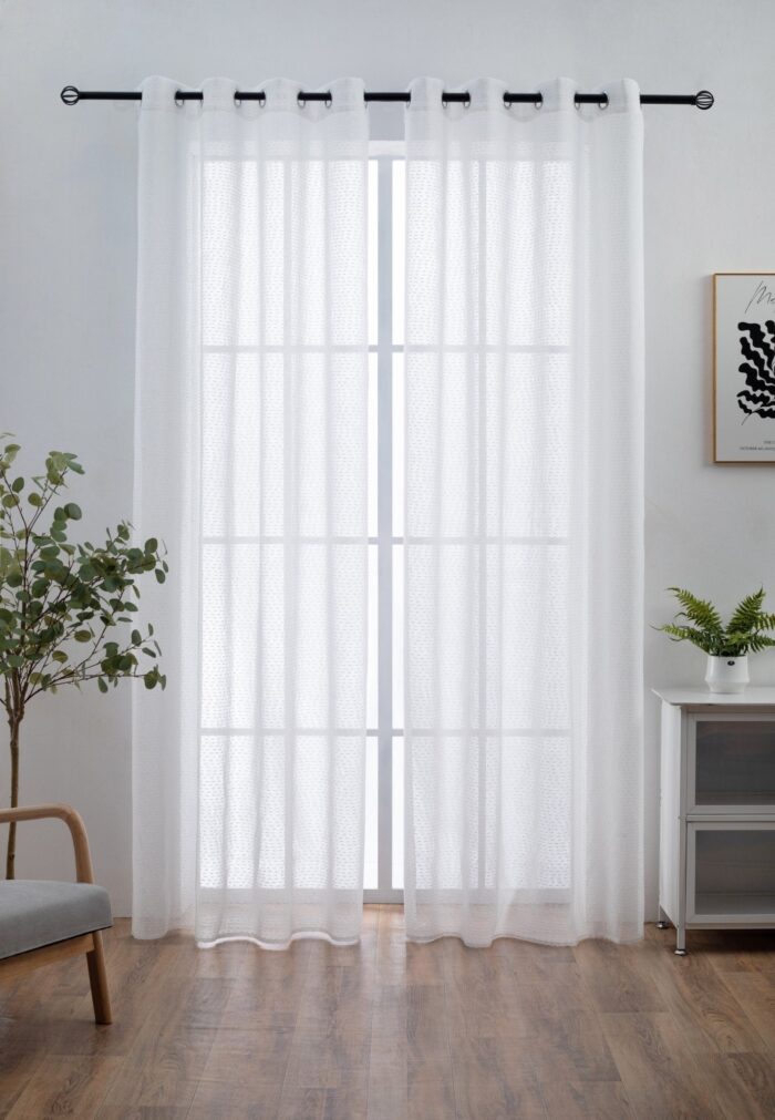 CORTINA DE LINO CON EFECTO DE VISILLO CON ESTAMPADO DE RAYAS HORIZONTALES A DOBLE CARA 140X260CM - Viste Tu Hogar