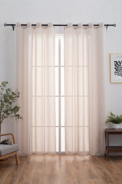 CORTINA DE LINO CON EFECTO DE VISILLO CON ESTAMPADO DE RAYAS HORIZONTALES A DOBLE CARA 140X260CM - Viste Tu Hogar