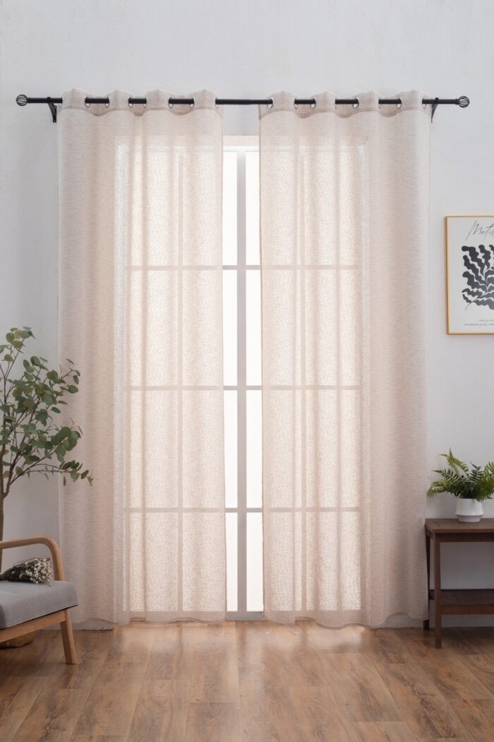 CORTINA DE LINO CON EFECTO DE VISILLO CON ESTAMPADO DE RAYAS HORIZONTALES A DOBLE CARA 140X260CM - Viste Tu Hogar