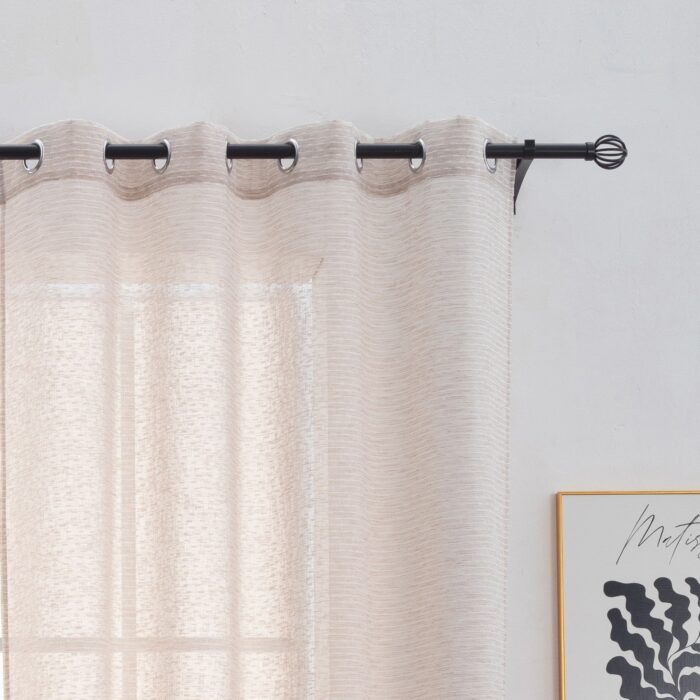 CORTINA DE LINO CON EFECTO DE VISILLO CON ESTAMPADO DE RAYAS HORIZONTALES A DOBLE CARA 140X260CM - Viste Tu Hogar
