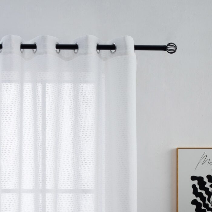 CORTINA DE LINO CON EFECTO DE VISILLO CON ESTAMPADO DE RAYAS HORIZONTALES A DOBLE CARA 140X260CM - Viste Tu Hogar