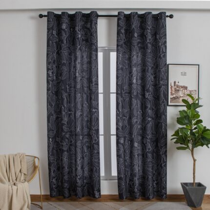 CORTINA DE TEJIDO ESTAMPADO DE HOJAS 140X260CM - Viste Tu Hogar