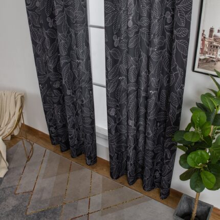 CORTINA DE TEJIDO ESTAMPADO DE HOJAS 140X260CM - Viste Tu Hogar