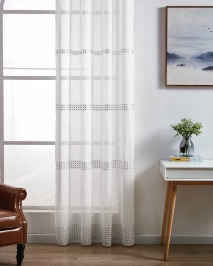 Cortina De Tela Semitranslúcido Lino Y Poliéster Con Encaje 150x260cm - Viste Tu Hogar