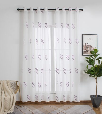 CORTINA DE VISILLO BORDADO CON HOJITAS 140X260CM - Viste Tu Hogar