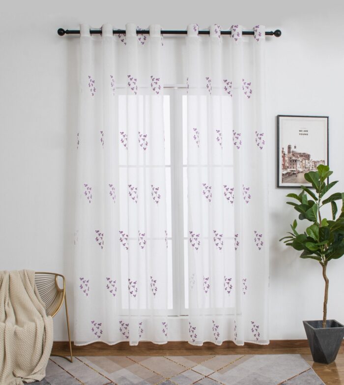 CORTINA DE VISILLO BORDADO CON HOJITAS 140X260CM - Viste Tu Hogar