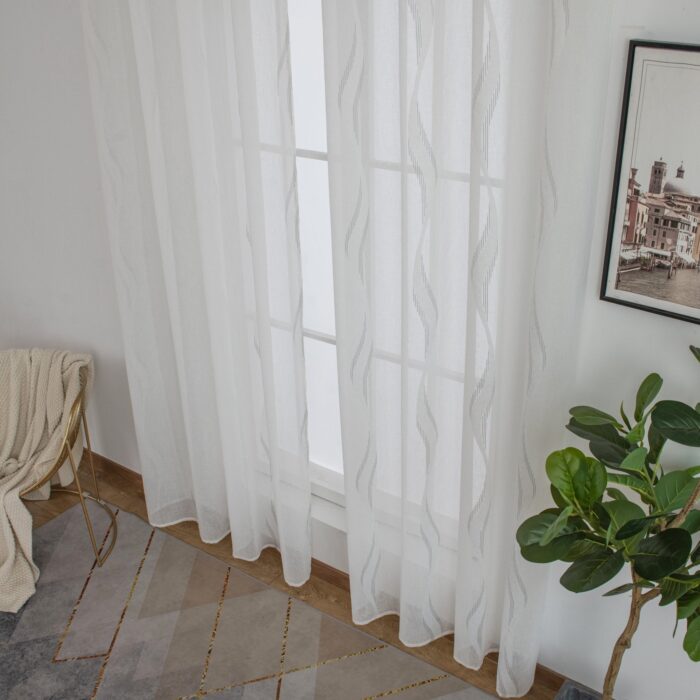CORTINA DE VISILLO CON ESTAMPADO DE RAYAS ONDULADAS 140X260CM - Viste Tu Hogar