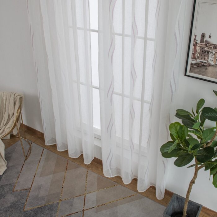 CORTINA DE VISILLO CON ESTAMPADO DE RAYAS ONDULADAS 140X260CM - Viste Tu Hogar