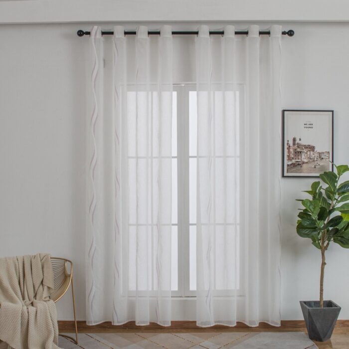 CORTINA DE VISILLO CON ESTAMPADO DE RAYAS ONDULADAS 140X260CM - Viste Tu Hogar