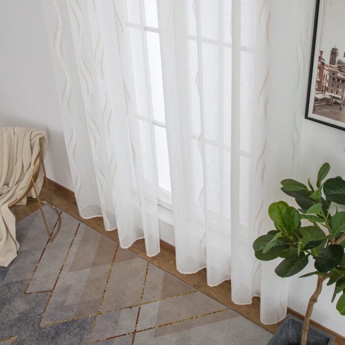 CORTINA DE VISILLO CON ESTAMPADO DE RAYAS ONDULADAS 140X260CM - Viste Tu Hogar