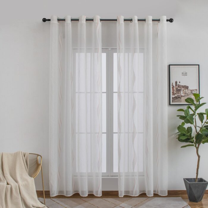 CORTINA DE VISILLO CON ESTAMPADO DE RAYAS ONDULADAS 140X260CM - Viste Tu Hogar