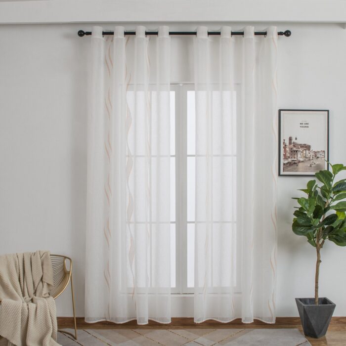 CORTINA DE VISILLO CON ESTAMPADO DE RAYAS ONDULADAS 140X260CM - Viste Tu Hogar