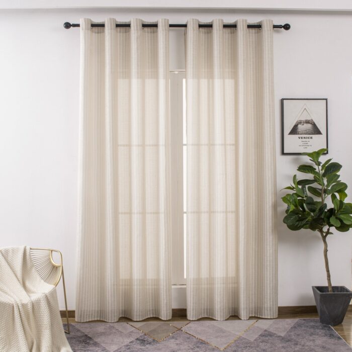 CORTINA DE VISILLO CON ESTAMPADO DE RAYAS ONDULADAS 140X260CM - Viste Tu Hogar