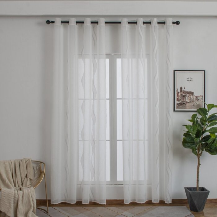 CORTINA DE VISILLO CON ESTAMPADO DE RAYAS ONDULADAS 140X260CM - Viste Tu Hogar