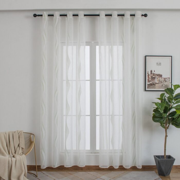 CORTINA DE VISILLO CON ESTAMPADO DE RAYAS ONDULADAS 140X260CM - Viste Tu Hogar