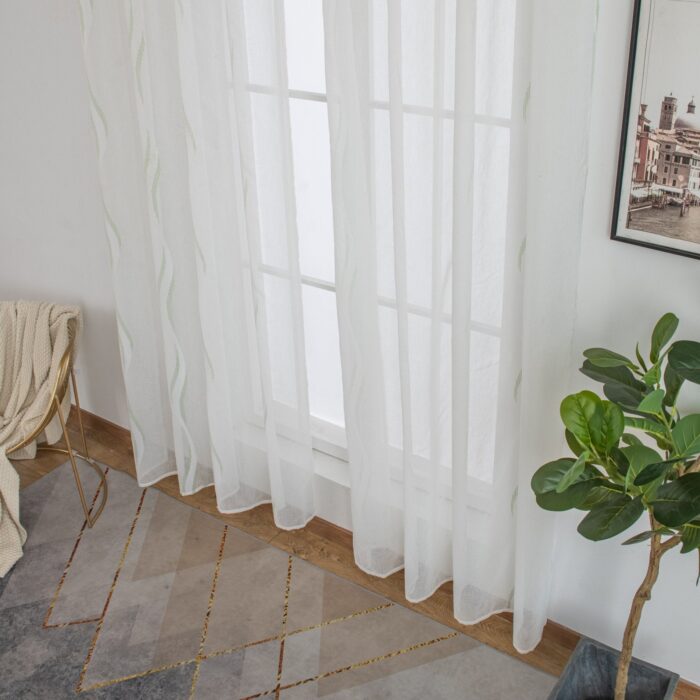 CORTINA DE VISILLO CON ESTAMPADO DE RAYAS ONDULADAS 140X260CM - Viste Tu Hogar