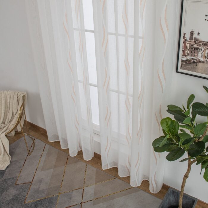 CORTINA DE VISILLO CON ESTAMPADO DE RAYAS ONDULADAS 140X260CM - Viste Tu Hogar