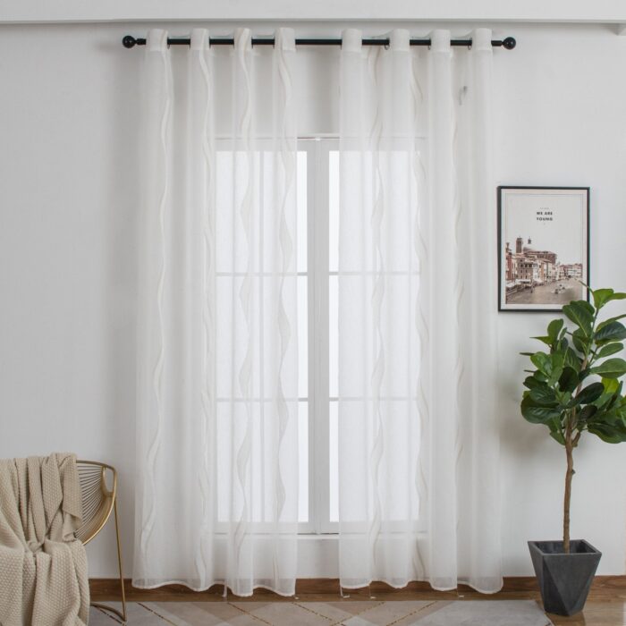 CORTINA DE VISILLO CON ESTAMPADO DE RAYAS ONDULADAS 140X260CM - Viste Tu Hogar