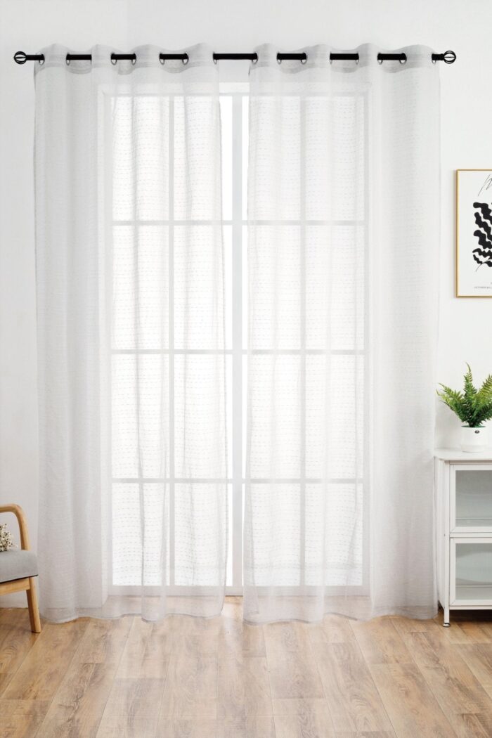 CORTINA DE VISILLO CON HILOS DE COLOR PLATA 140X260CM - Viste Tu Hogar