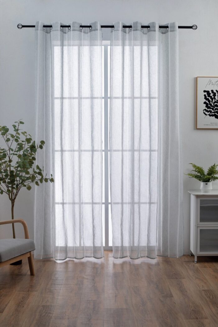 CORTINA DE VISILLO CON HOLOS DE PLATA EN RAYAS 150X260CM - Viste Tu Hogar