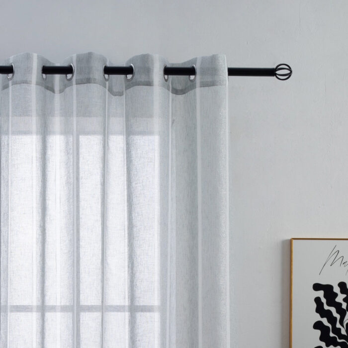 CORTINA DE VISILLO CON HOLOS DE PLATA EN RAYAS 150X260CM - Viste Tu Hogar