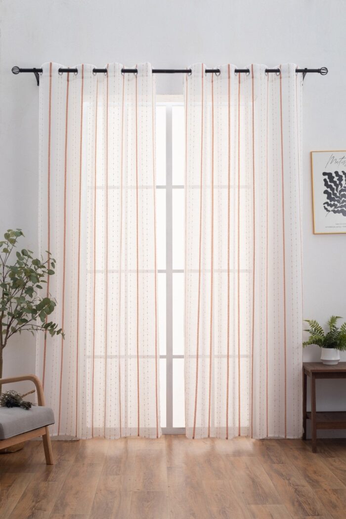 CORTINA DE VISILLO CON RAYAS BORDADO DE ALGODÓN 140X260CM - Viste Tu Hogar