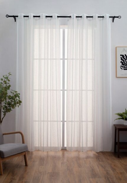 CORTINA DE VISILLO CON RAYAS BORDADO DE ALGODÓN 140X260CM - Viste Tu Hogar