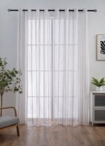 CORTINA DE VISILLO CON RAYAS BORDADO DE ALGODÓN 140X260CM - Viste Tu Hogar