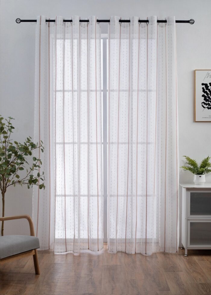 CORTINA DE VISILLO CON RAYAS BORDADO DE ALGODÓN 140X260CM - Viste Tu Hogar