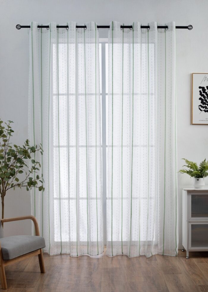 CORTINA DE VISILLO CON RAYAS BORDADO DE ALGODÓN 140X260CM - Viste Tu Hogar