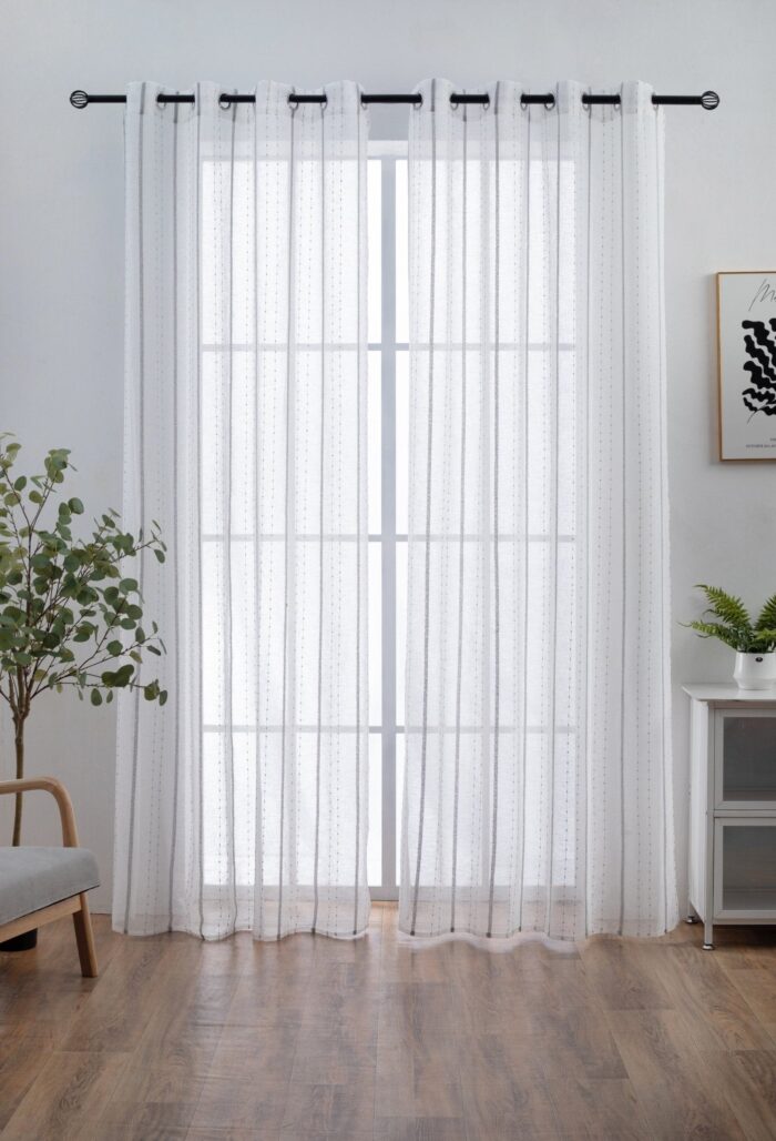 CORTINA DE VISILLO CON RAYAS BORDADO DE ALGODÓN 140X260CM - Viste Tu Hogar