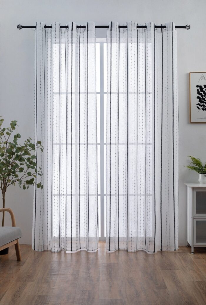 CORTINA DE VISILLO CON RAYAS BORDADO DE ALGODÓN 140X260CM - Viste Tu Hogar