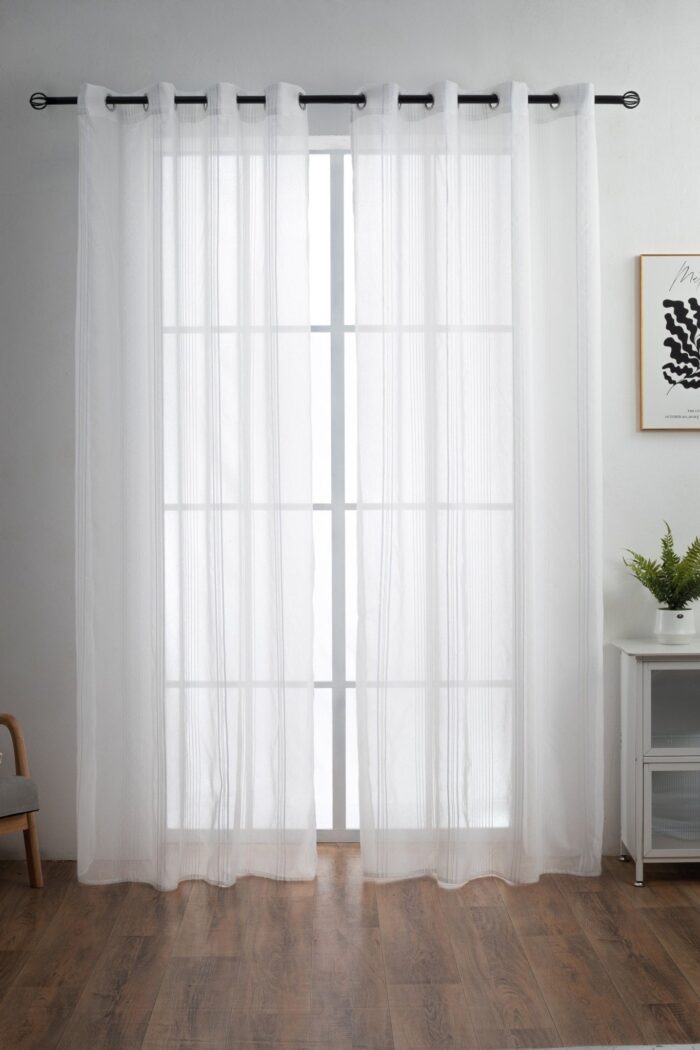 CORTINA DE VISILLO CON RAYAS DISCONTINUAS DE TRES COLOR COMBINADO 140X260CM - Viste Tu Hogar