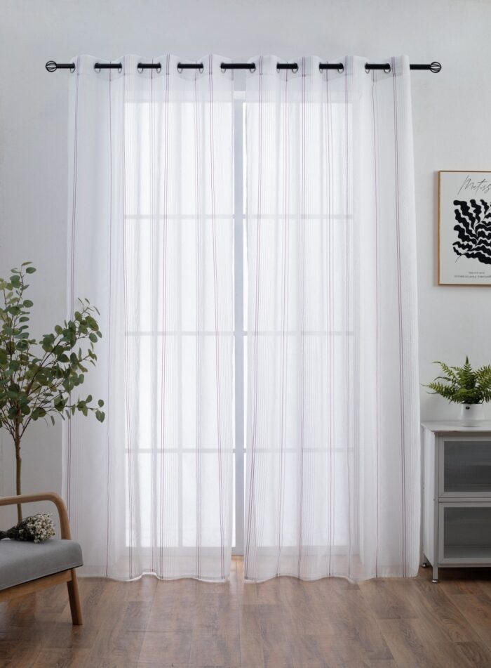 CORTINA DE VISILLO CON RAYAS DISCONTINUAS DE TRES COLOR COMBINADO 140X260CM - Viste Tu Hogar
