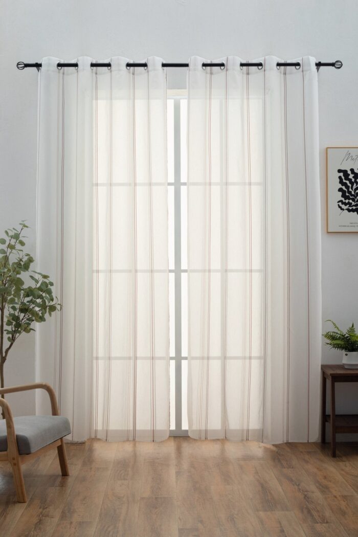 CORTINA DE VISILLO CON RAYAS DISCONTINUAS DE TRES COLOR COMBINADO 140X260CM - Viste Tu Hogar