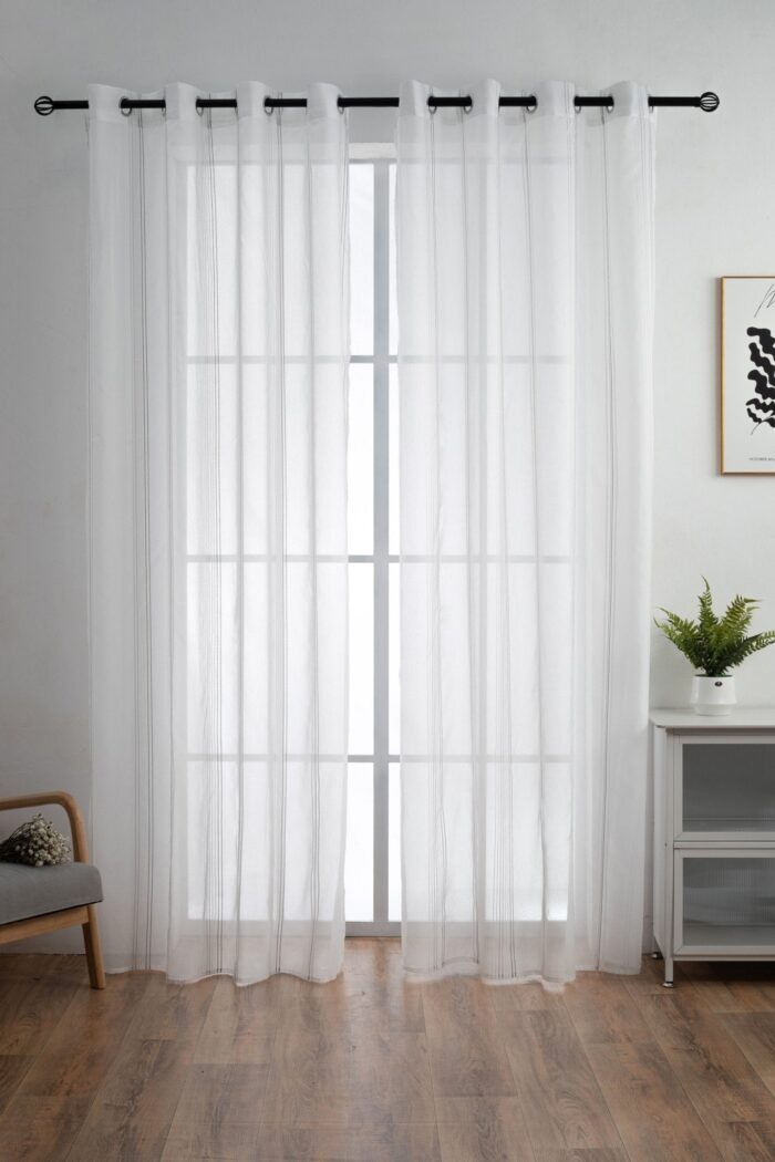 CORTINA DE VISILLO CON RAYAS DISCONTINUAS DE TRES COLOR COMBINADO 140X260CM - Viste Tu Hogar