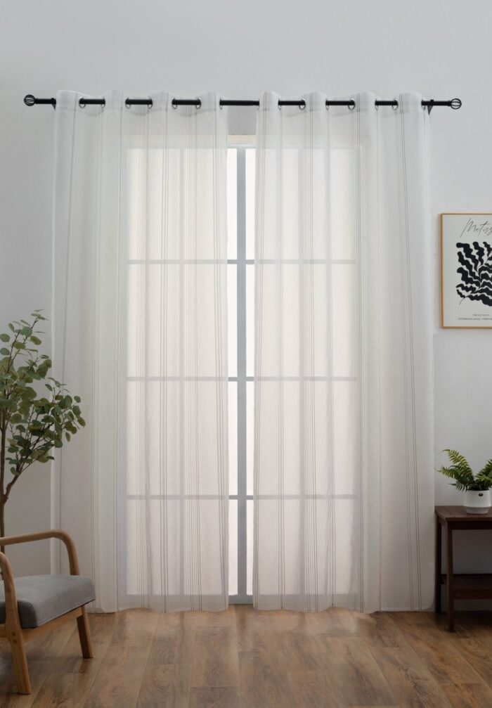 CORTINA DE VISILLO CON RAYAS DISCONTINUAS DE TRES COLOR COMBINADO 140X260CM - Viste Tu Hogar