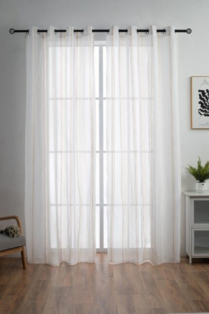 CORTINA DE VISILLO CON RAYAS DISCONTINUAS DE TRES COLOR COMBINADO 140X260CM - Viste Tu Hogar