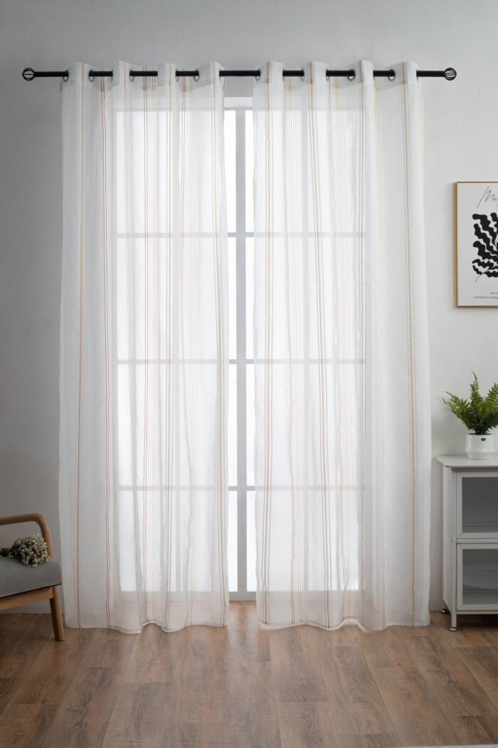 CORTINA DE VISILLO CON RAYAS DISCONTINUAS DE TRES COLOR COMBINADO 140X260CM - Viste Tu Hogar