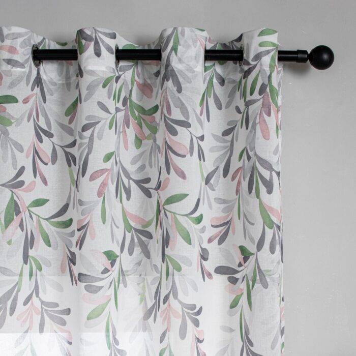 CORTINA DE VISILLO DE HILO ESTAMPADO DE HOJAS DE SAUCE 140X260CM - Viste Tu Hogar