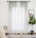 CORTINA DE VISILLO DE HILO ESTAMPADO DE HOJAS DE SAUCE 140X260CM - Viste Tu Hogar