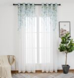 CORTINA DE VISILLO DE HILO ESTAMPADO DE HOJAS DE SAUCE 140X260CM - Viste Tu Hogar