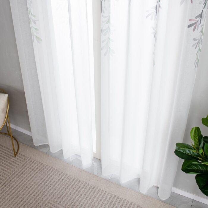CORTINA DE VISILLO DE HILO ESTAMPADO DE HOJAS DE SAUCE 140X260CM - Viste Tu Hogar