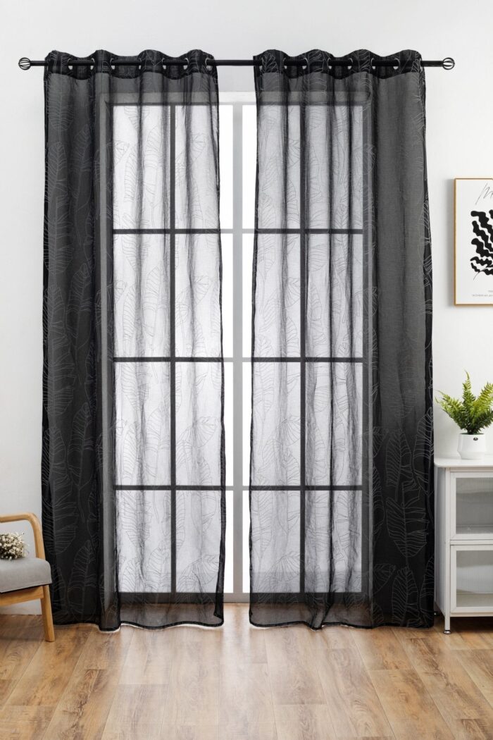 CORTINA DE VISILLO ESTAMPADO DE HOJAS EN VERTICAL 140X260CM - Viste Tu Hogar