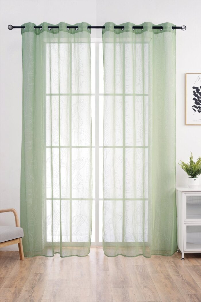 CORTINA DE VISILLO ESTAMPADO DE HOJAS EN VERTICAL 140X260CM - Viste Tu Hogar