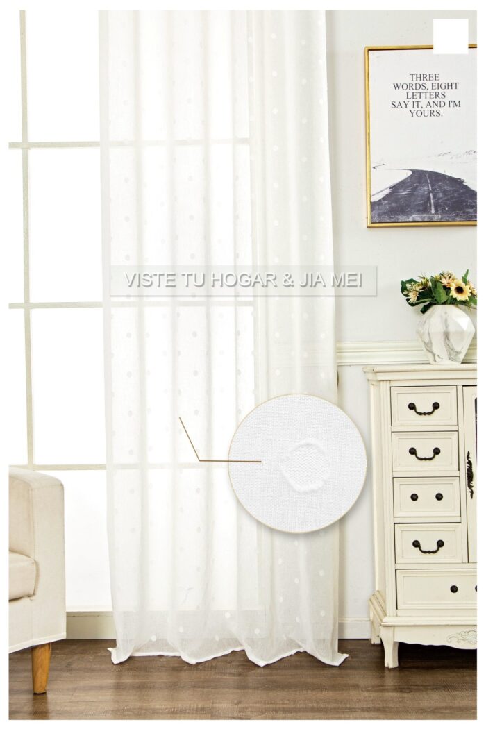 Cortina De Visillo Gasa Con Estampado De Puntitos Poliéster 150x260cm - Viste Tu Hogar
