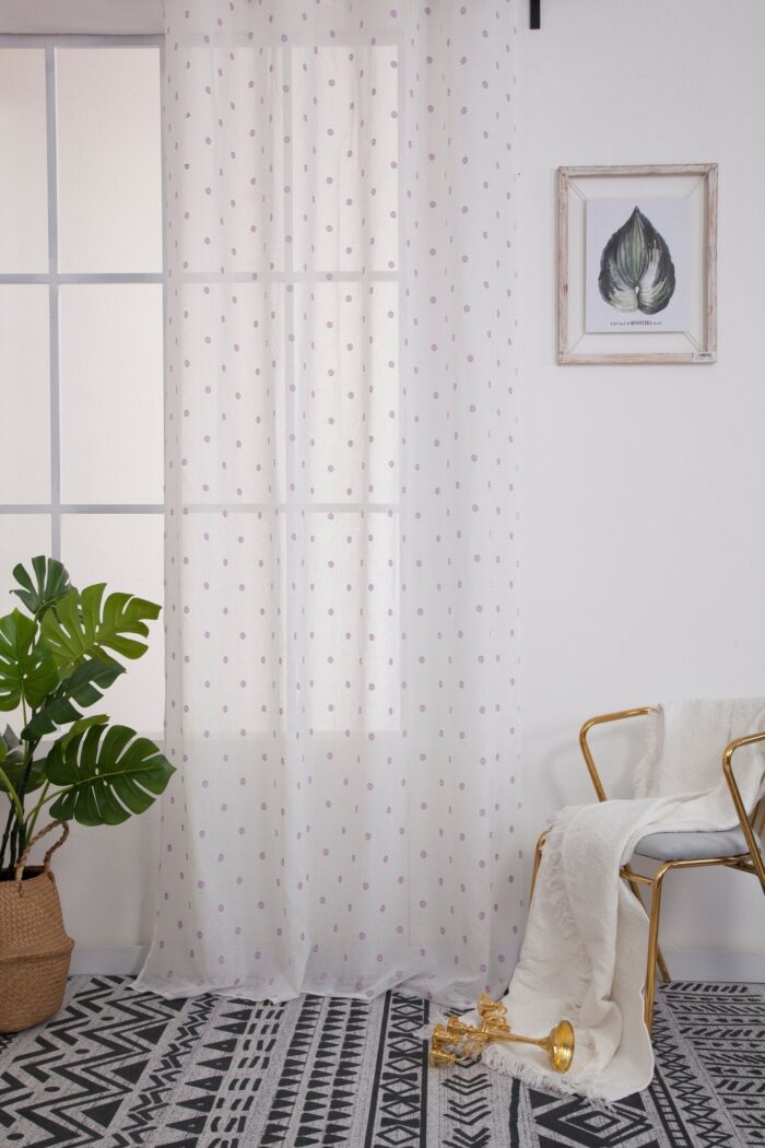 Cortina De Visillo Gasa Con Estampado De Puntitos Poliéster 150x260cm - Viste Tu Hogar