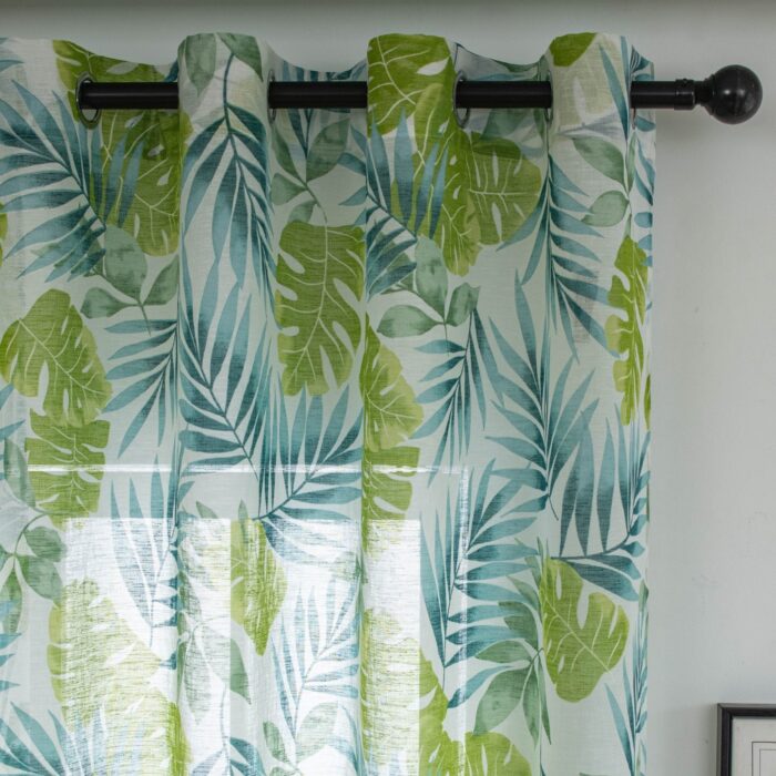 Cortina De Visillo Gasa Poliéster Con Diseño De Hojas De Palmeras 145x260cm - VISTE TU HOGAR ONLINE