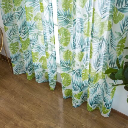 Cortina De Visillo Gasa Poliéster Con Diseño De Hojas De Palmeras 145x260cm - VISTE TU HOGAR ONLINE